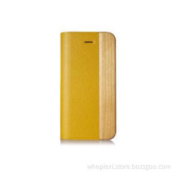 Rugged Yellow Cherry Wood and Lychee Leather Cell Phone Cas
